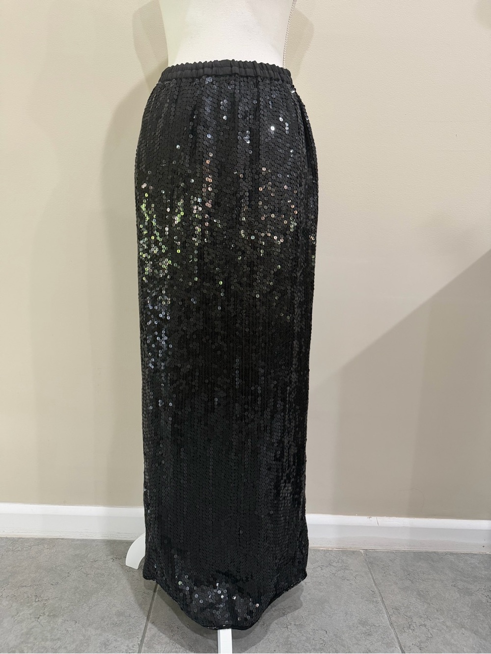 Vintage Robert Anthony Maxi Long Skirt Sz M Sequin Beaded Black 100% Silk India